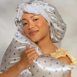Oversized Satin Bonnet Pearlized Cream & Coastal Blue